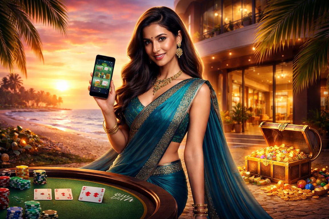 Close-up of Andar Bahar card game setup with traditional Indian attire